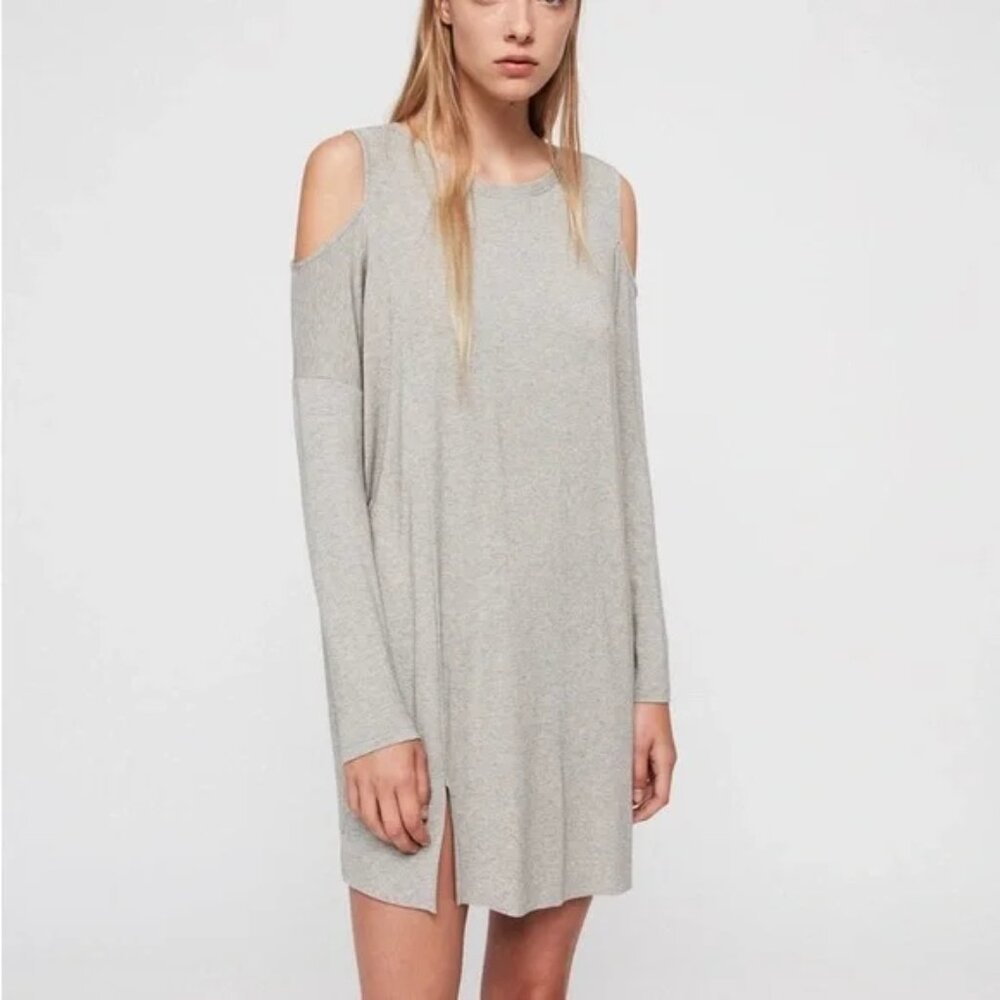 All Saints Esther Cold-Shoulder Grey Jersey Dress
